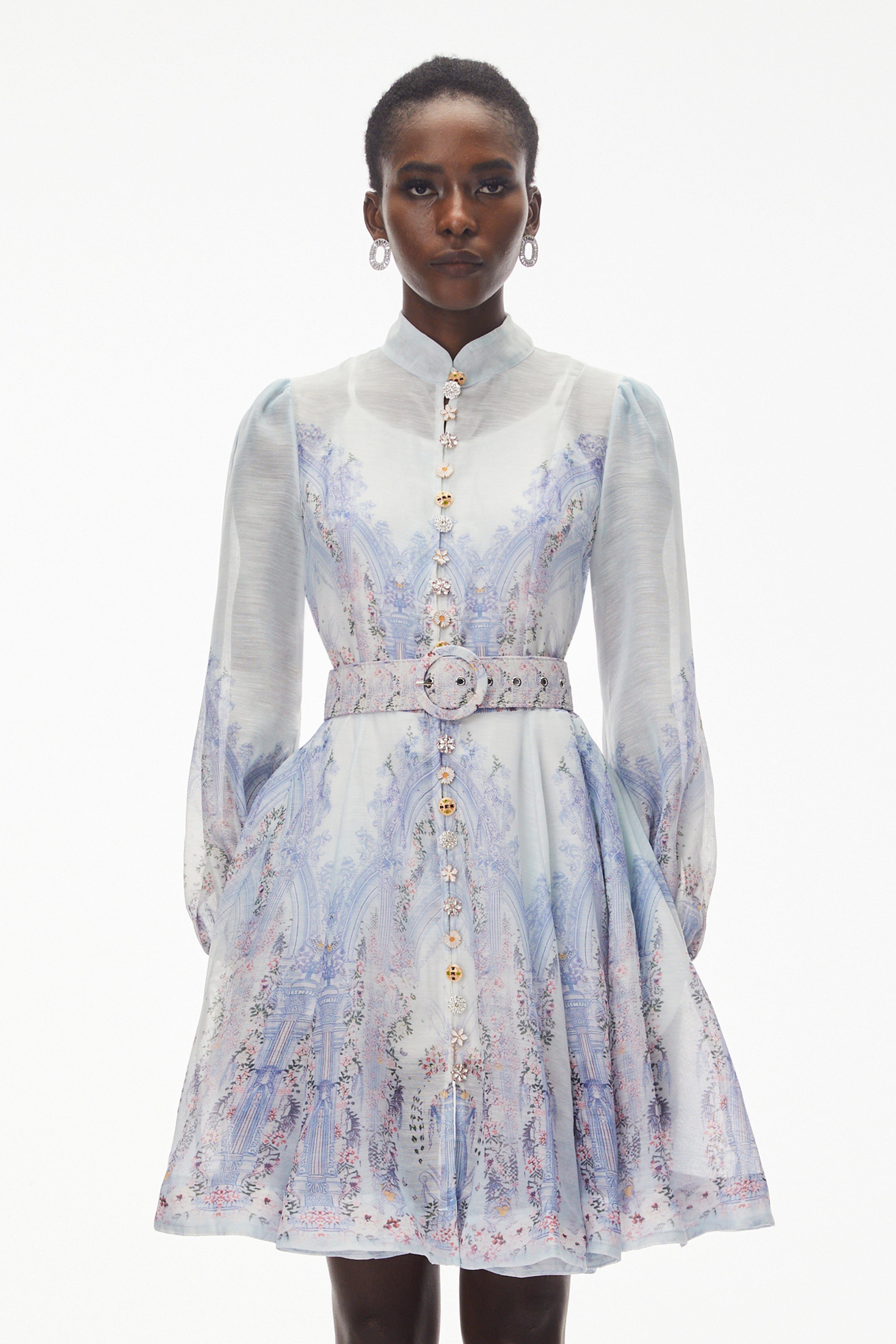 Salome Blue Floral Embellished Mini Dress