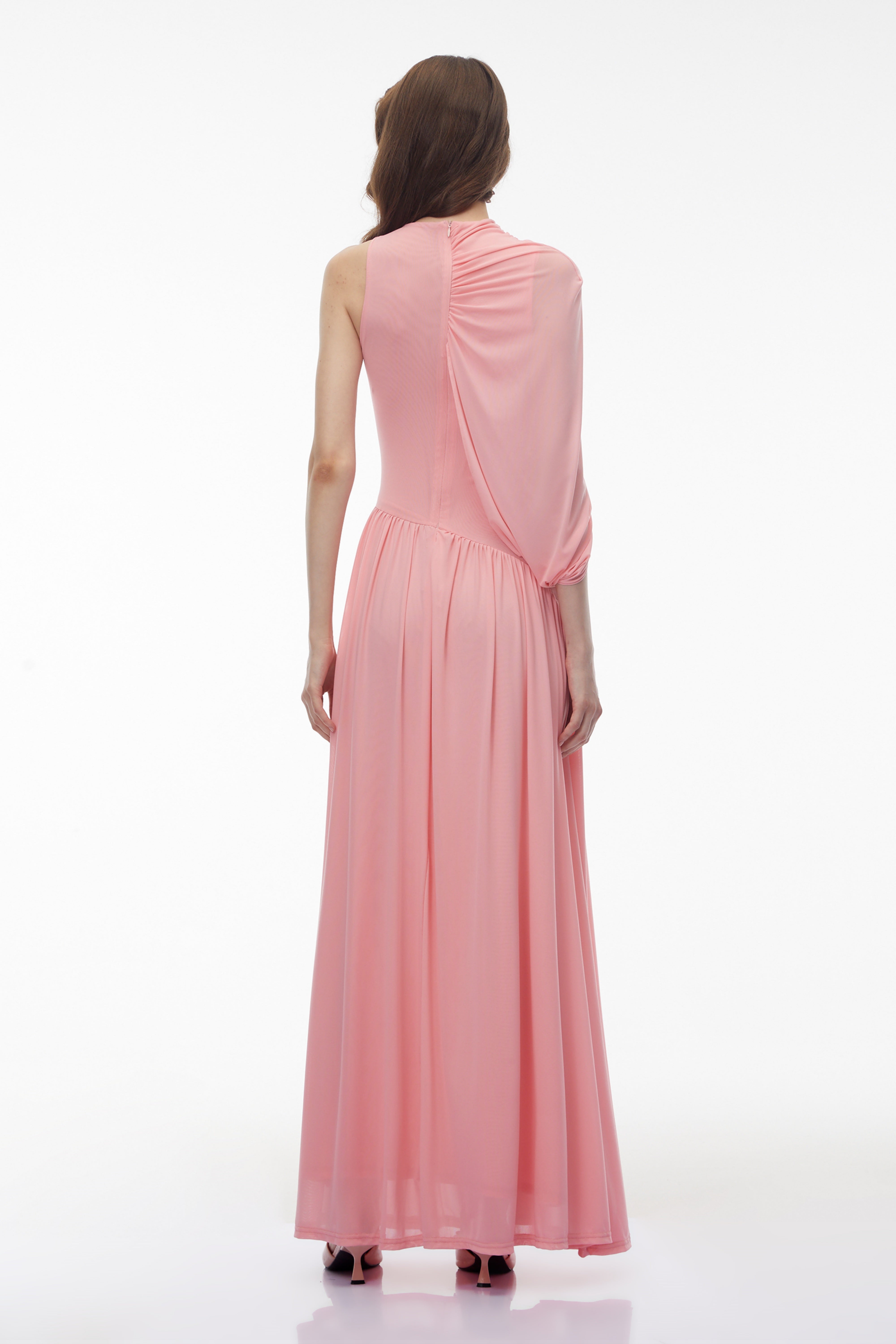 Uliana Pink One Shoulder Ruched Maxi Dress