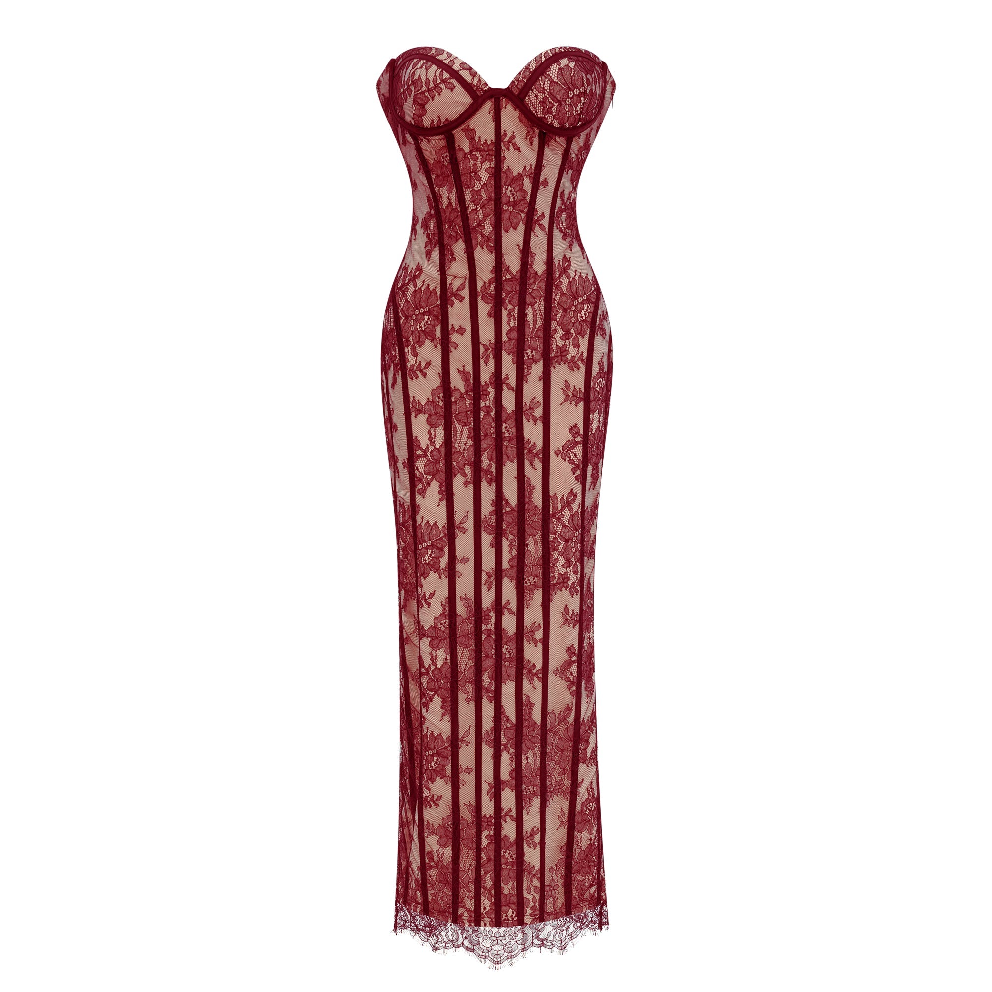 Urszula Red Floral Lace Corset Maxi Dress