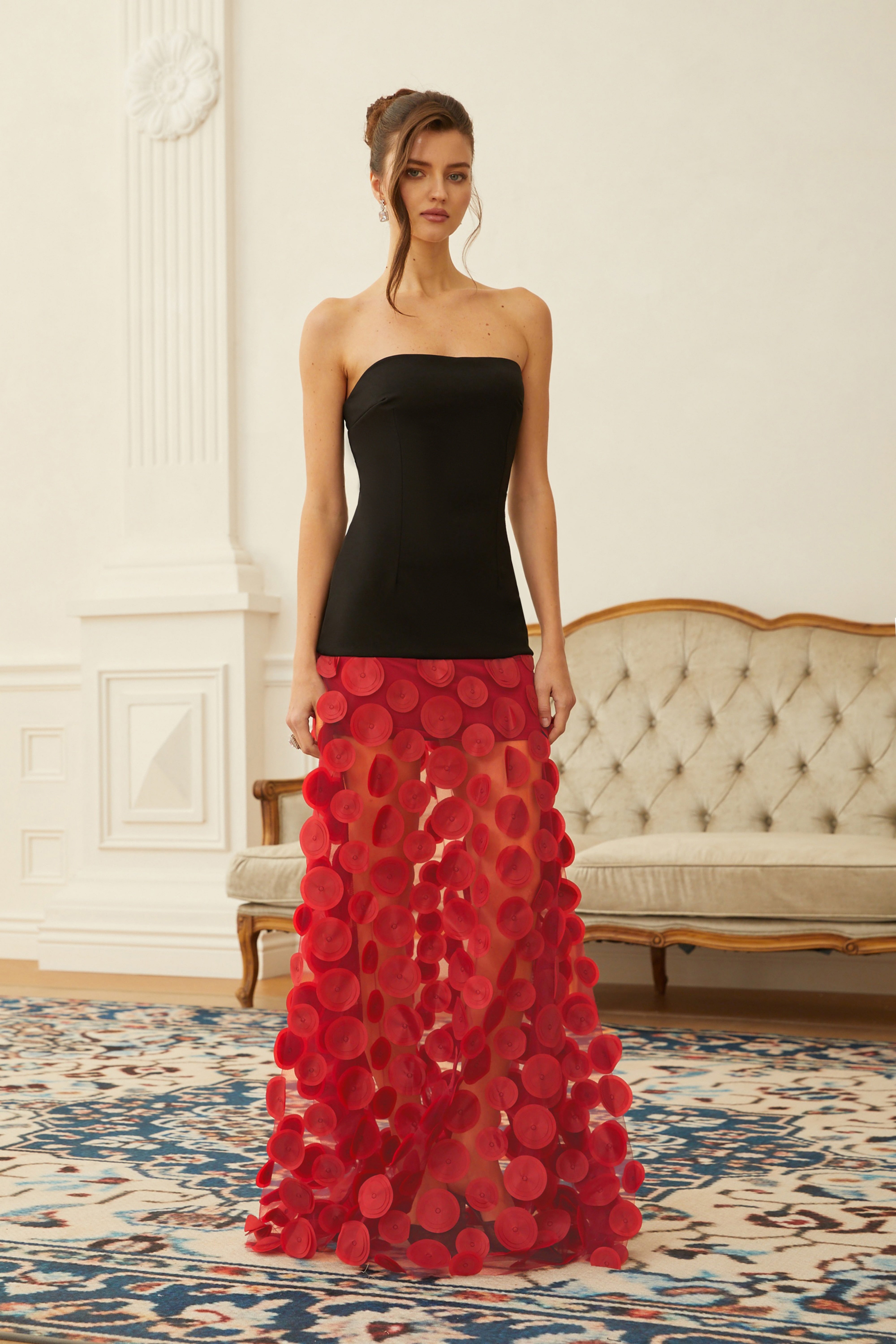 Xénia Two Tone 3D Polka Dot Maxi Dress