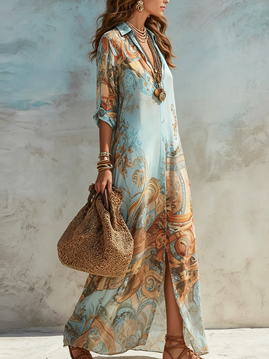 Cleo™ | Elegant Mediterranean Shirt Dress
