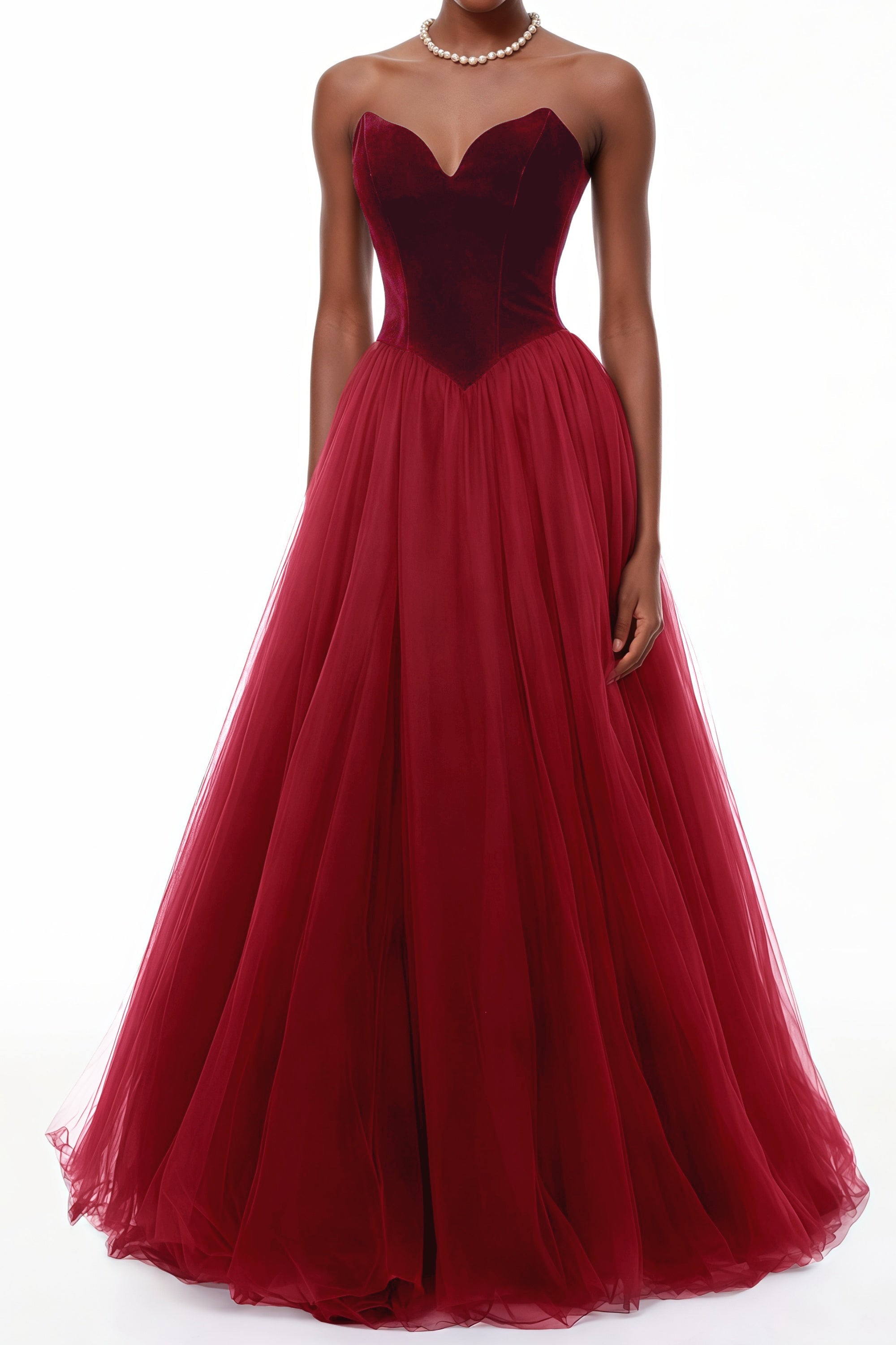Zelna Red Ball Maxi Gown with Mesh Panels