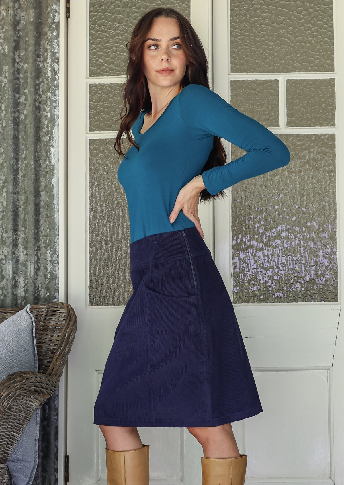 Aalia Corduroy Skirt Maritime Blue
