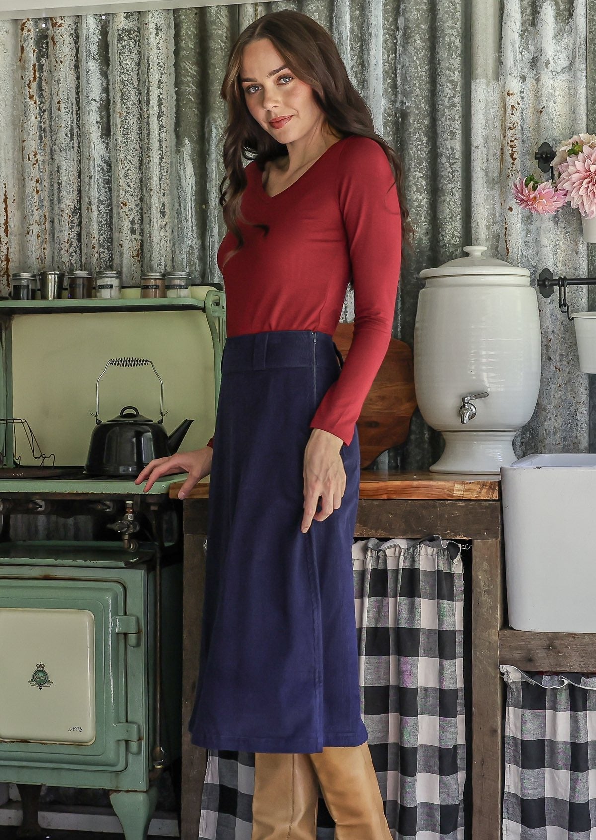 Belt Loop Corduroy Skirt Maritime Blue