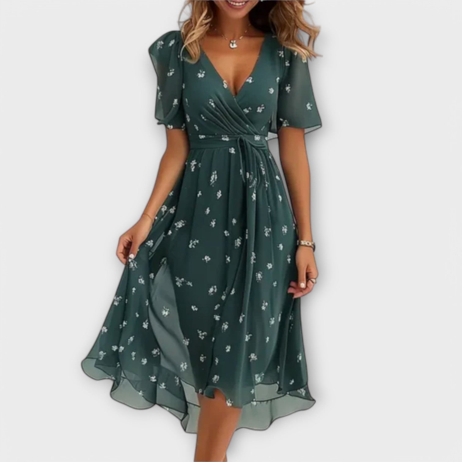 Mireille – Midi Dress with Flowing Cut and Feminine Details