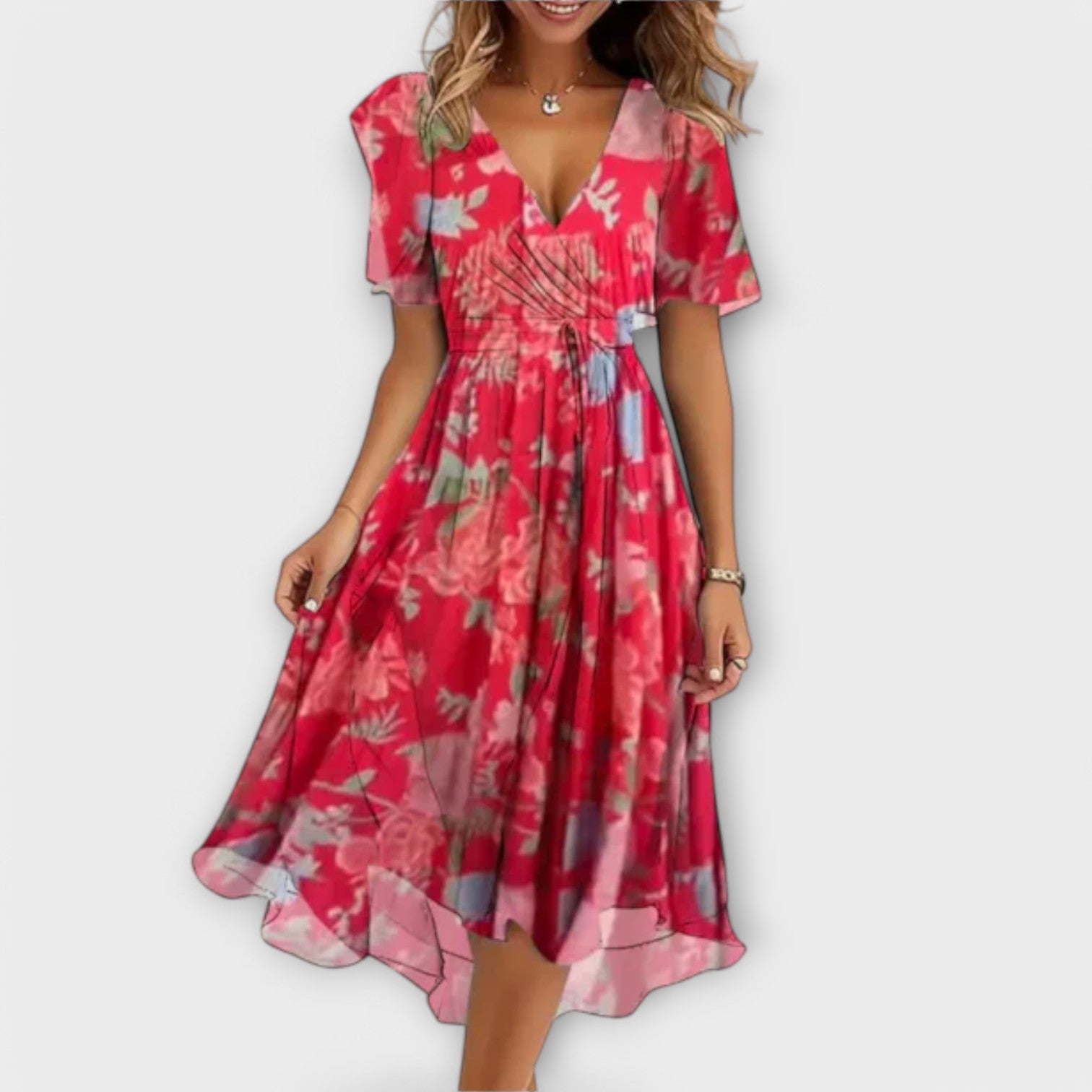 Mireille – Midi Dress with Flowing Cut and Feminine Details