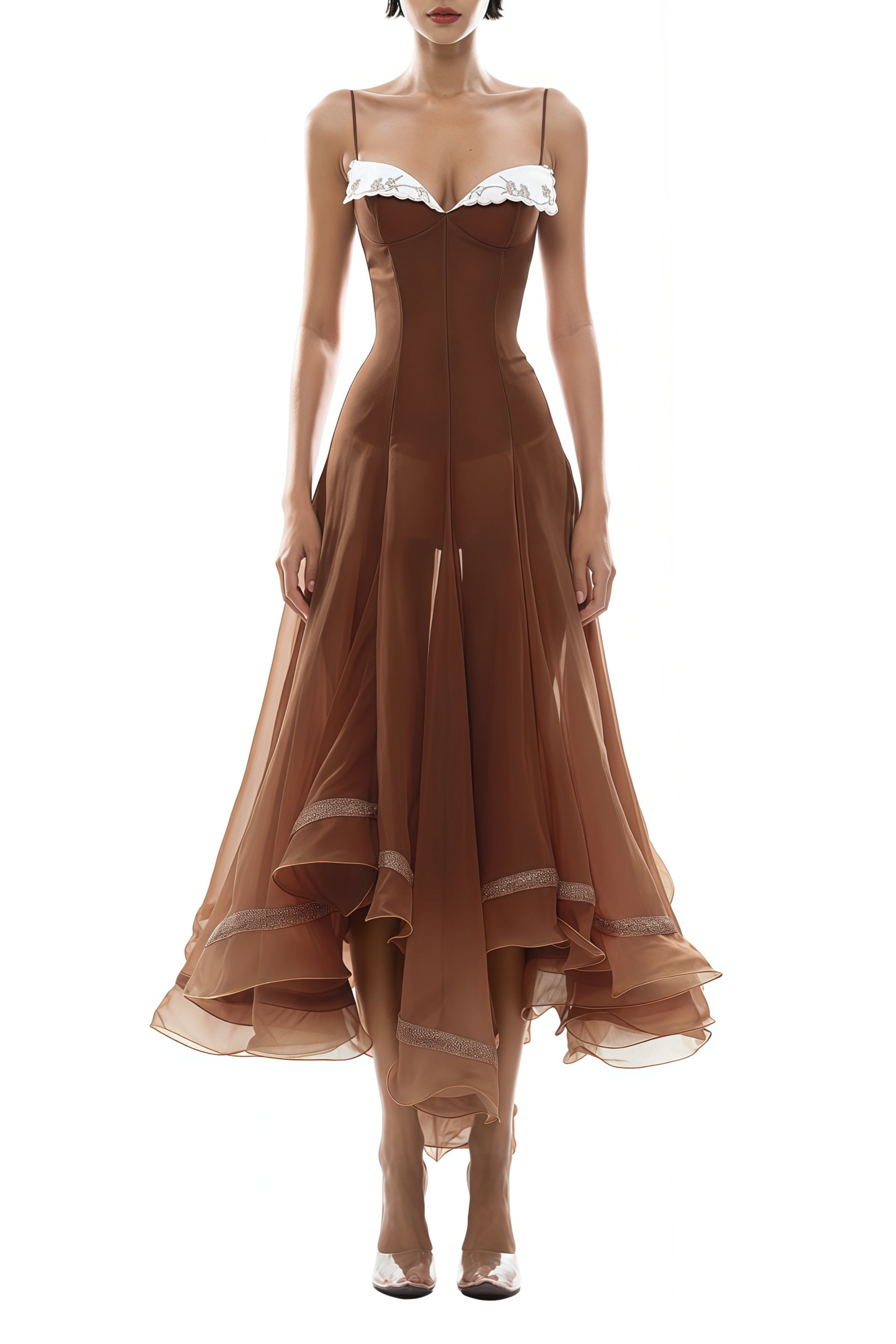 Nuria Rust Brown Asymmetrical Midi Dress