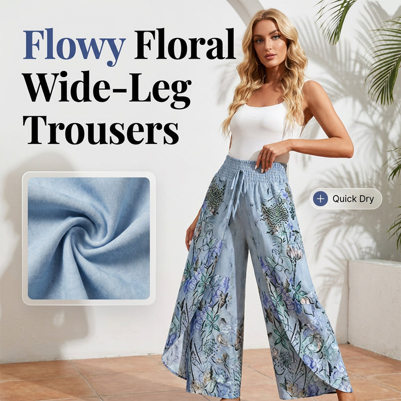 Women's Printed Wide-Leg Drawstring Trousers