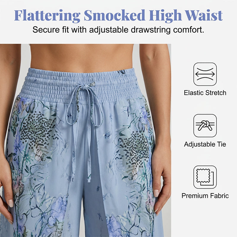 Women's Printed Wide-Leg Drawstring Trousers