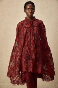 Coline red chantilly lace oversize dress