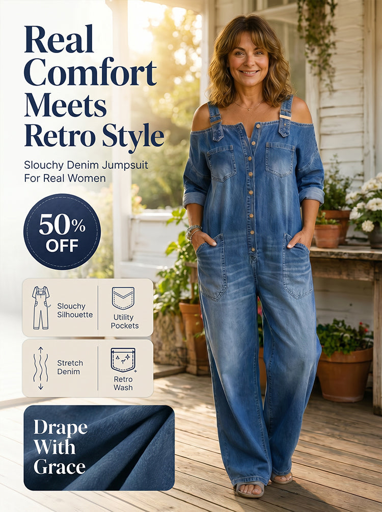 Loose Fit Wide-Leg Denim Jumpsuit with Pockets