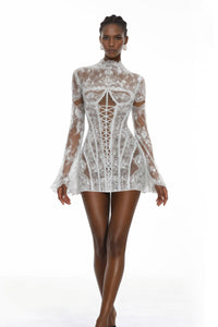 Bulelwa White Semi-Sheer Floral Lace Mini Dress