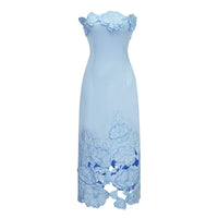 Inga Blue Strapless Floral Embroidered Maxi Dress