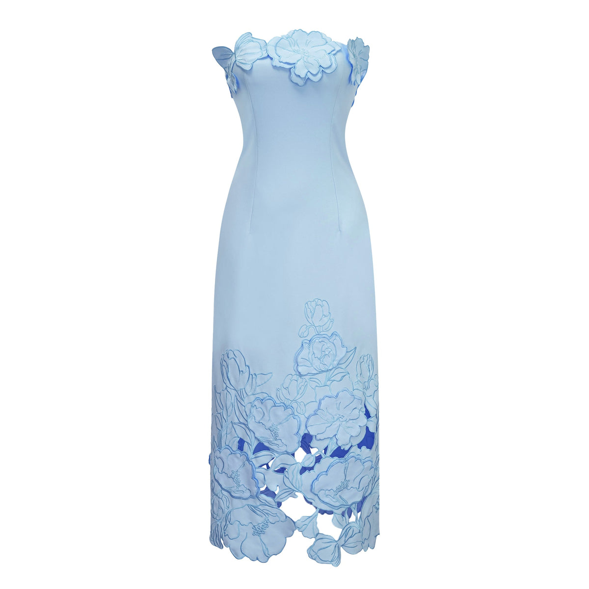 Inga Blue Strapless Floral Embroidered Maxi Dress