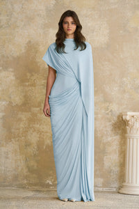 Fenella Blue Asymmetrical Draped Cape & Dress Matching Set