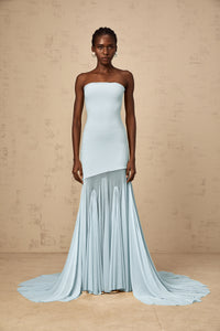 Josiane Blue Off-shoulder Sheer Tulle Maxi Dress