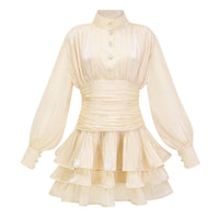 Emersyn Neutrals High-Neck Ruffled Detail Mini Dress
