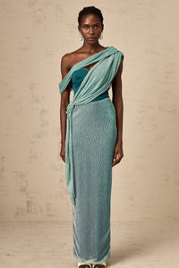 Delphine green ribbon-design corset maxi dress