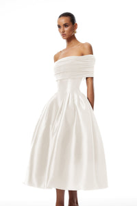 Ainara White Off Shoulder Polished Midi Dress