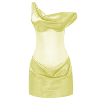 Pernilla Yellow One Shoulder Satin Mini Dress