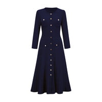 Élodie knitted long-sleeve midi dress in Blue