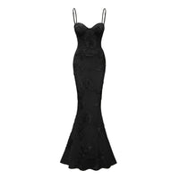 Théoline Black Floral Appliqué Corset Maxi Dress