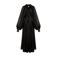 Mila pleated satin maxi dress in Black