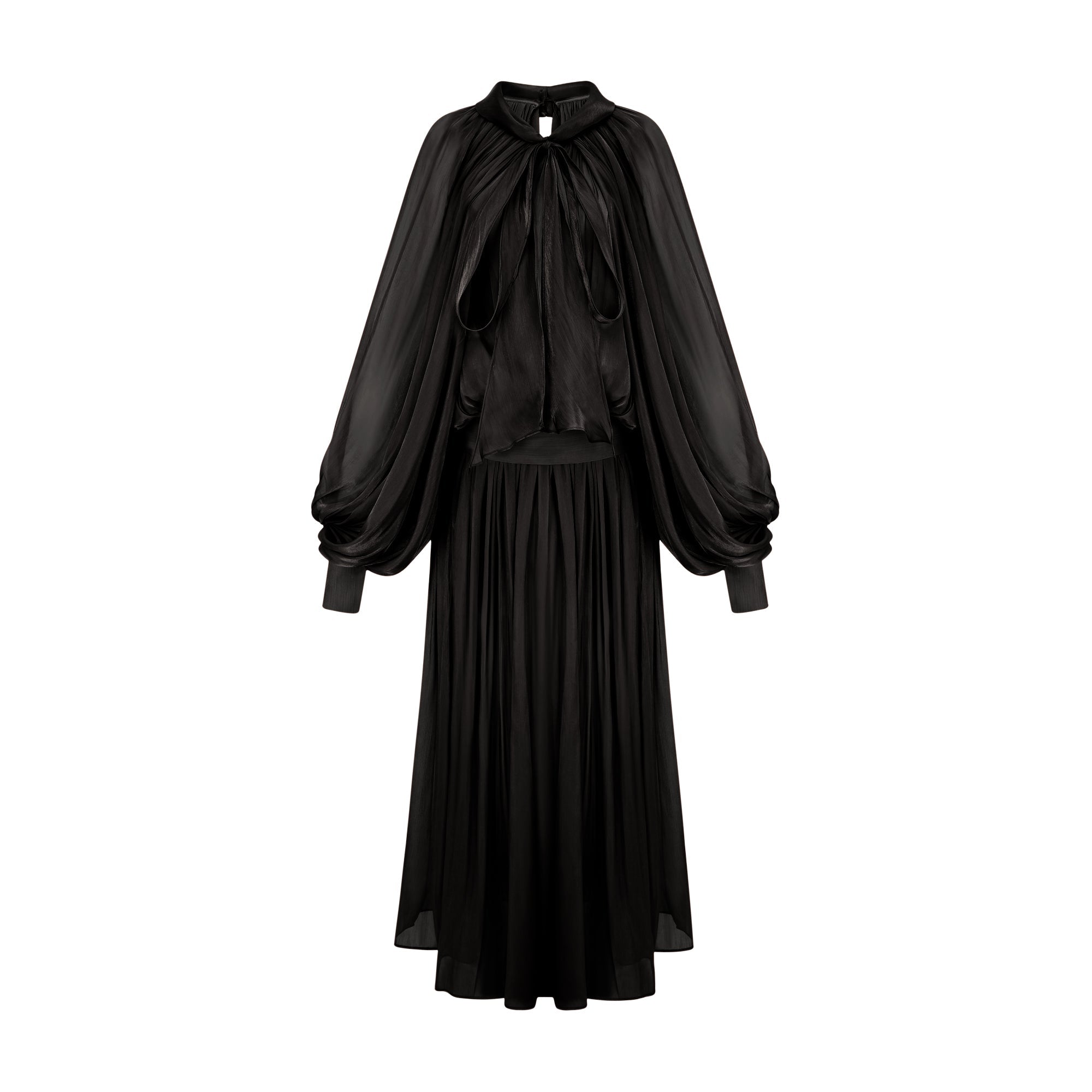 Mila pleated satin maxi dress in Black