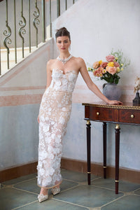 Brigitte White Floral Appliqué Corset Maxi Dress