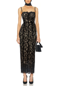 Giorgia Black Floral Lace Corset Maxi Dress