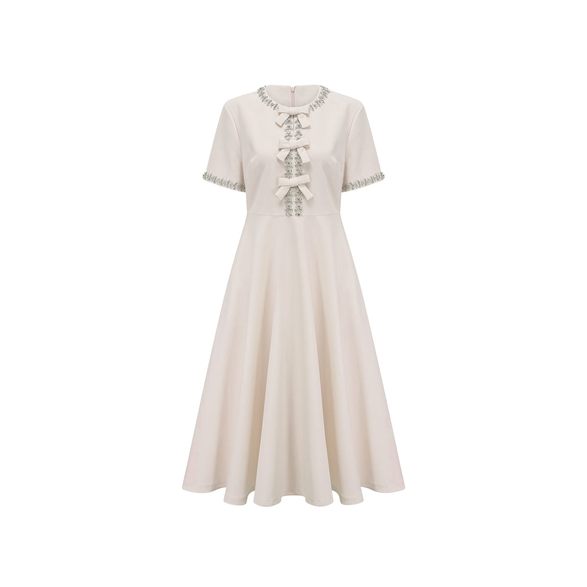 Cassiopeia crystal-accented bow midi dress in White