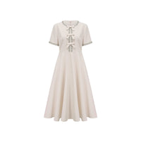Cassiopeia crystal-accented bow midi dress in White