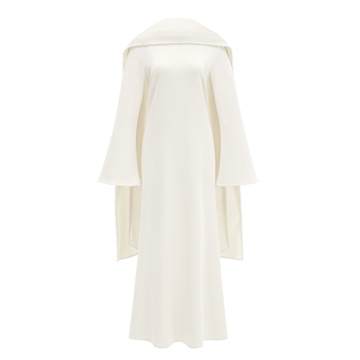Piroska White Pearl Trim Shawl Detail Maxi Dress