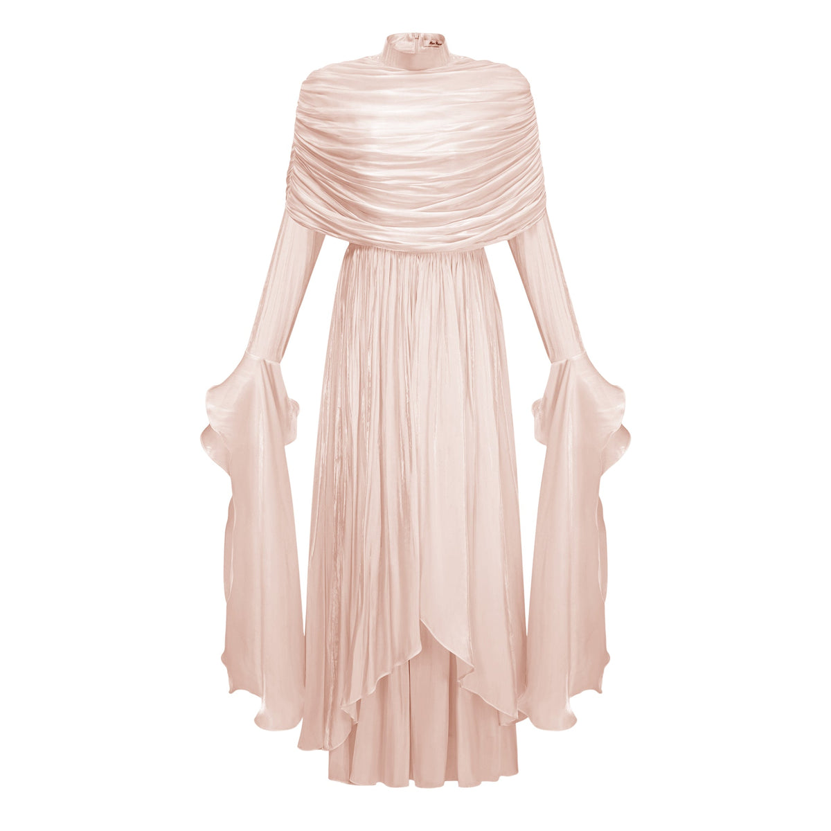 Gustave Pink Ruched Cape Ruffled Maxi Dress