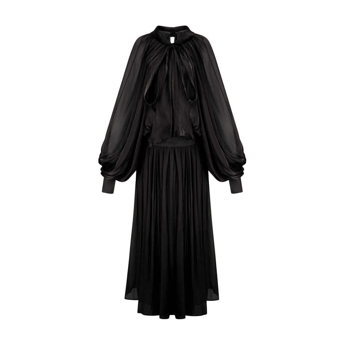 Mila pleated satin maxi dress in Black