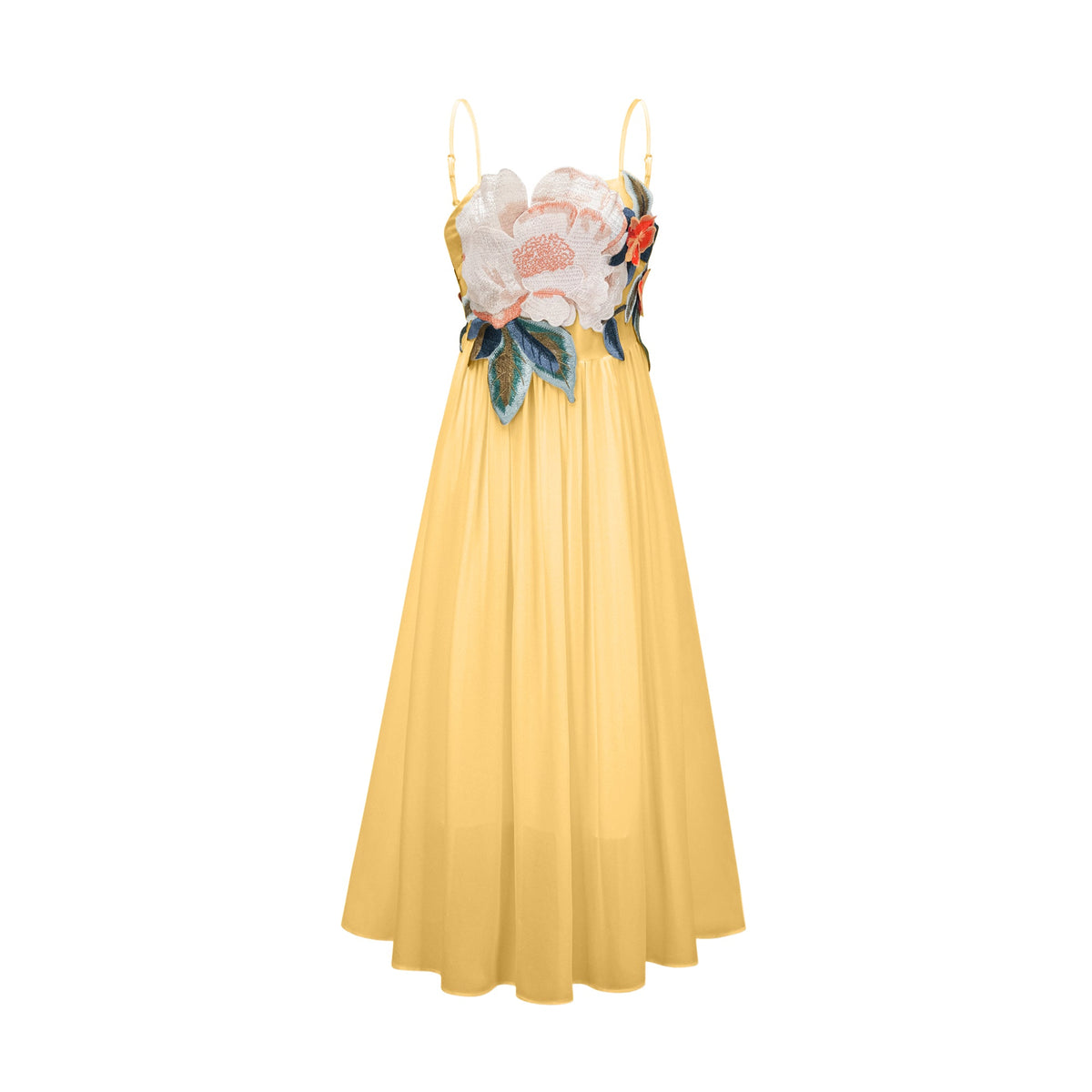 Josette floral-embroidered shirred maxi dress in Yellow