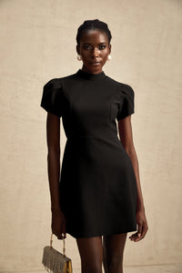 Anna Black Petal-Sleeve Cut-Out Bow Mini Dress