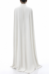 Antonina White Cape Maxi Gown with Long Sleeves