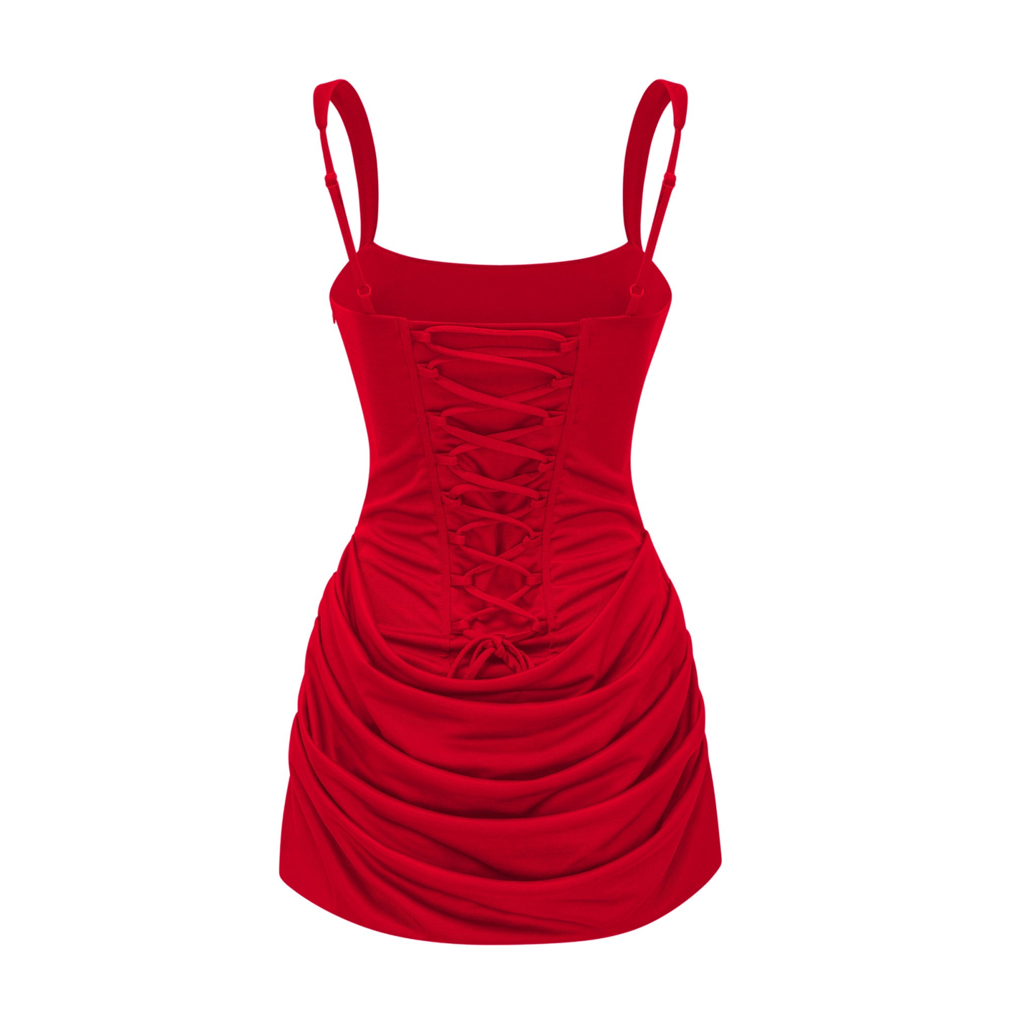Paulette Bright Red Ruched Bodycon Mini Dress