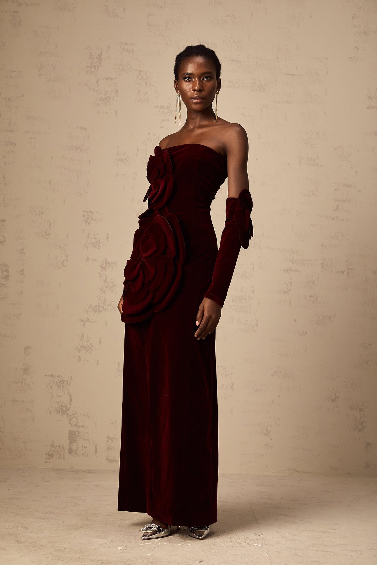 Azura Red Floral Appliqué Maxi Dress