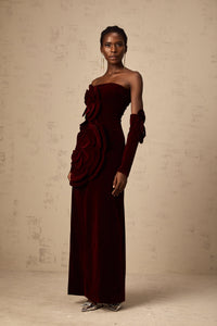 Azura Red Floral Appliqué Maxi Dress