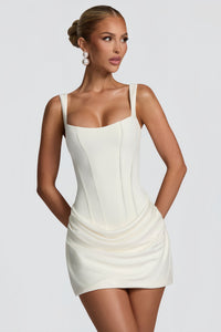 Paulette White Ruched Bodycon Mini Dress