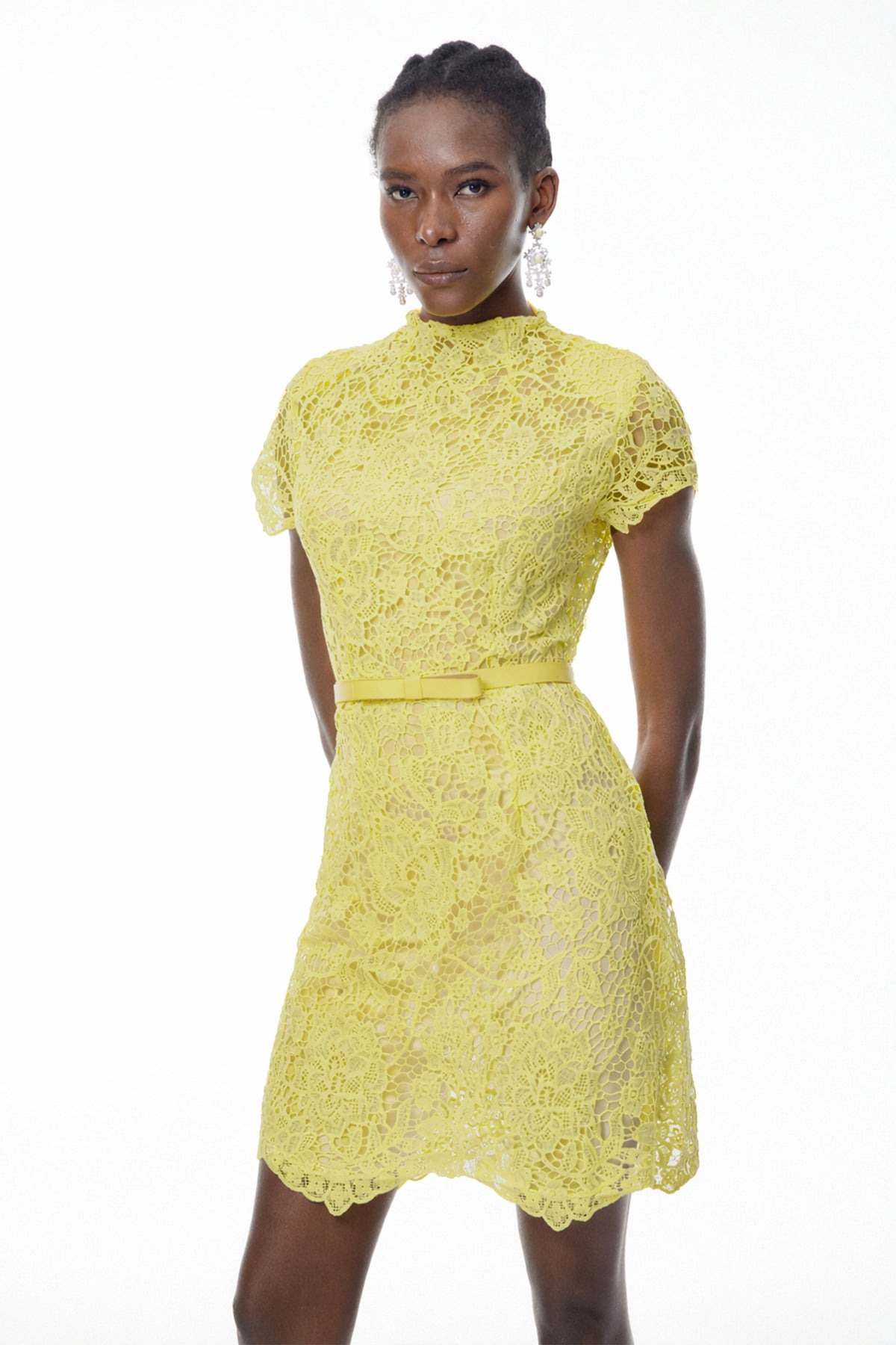 Charlotte Yellow Floral Lace Mini Dress