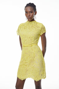 Charlotte Yellow Floral Lace Mini Dress