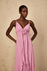 Ysandre Rose-Pink 3D Petal Tulle Maxi Dress