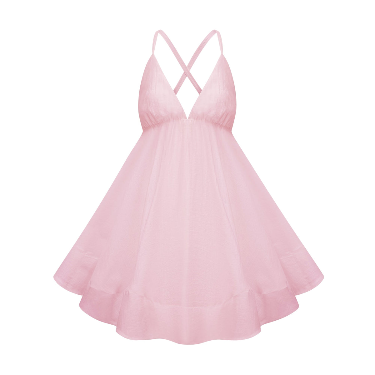 Quincie Pink Shirred Flounced Mini Dress