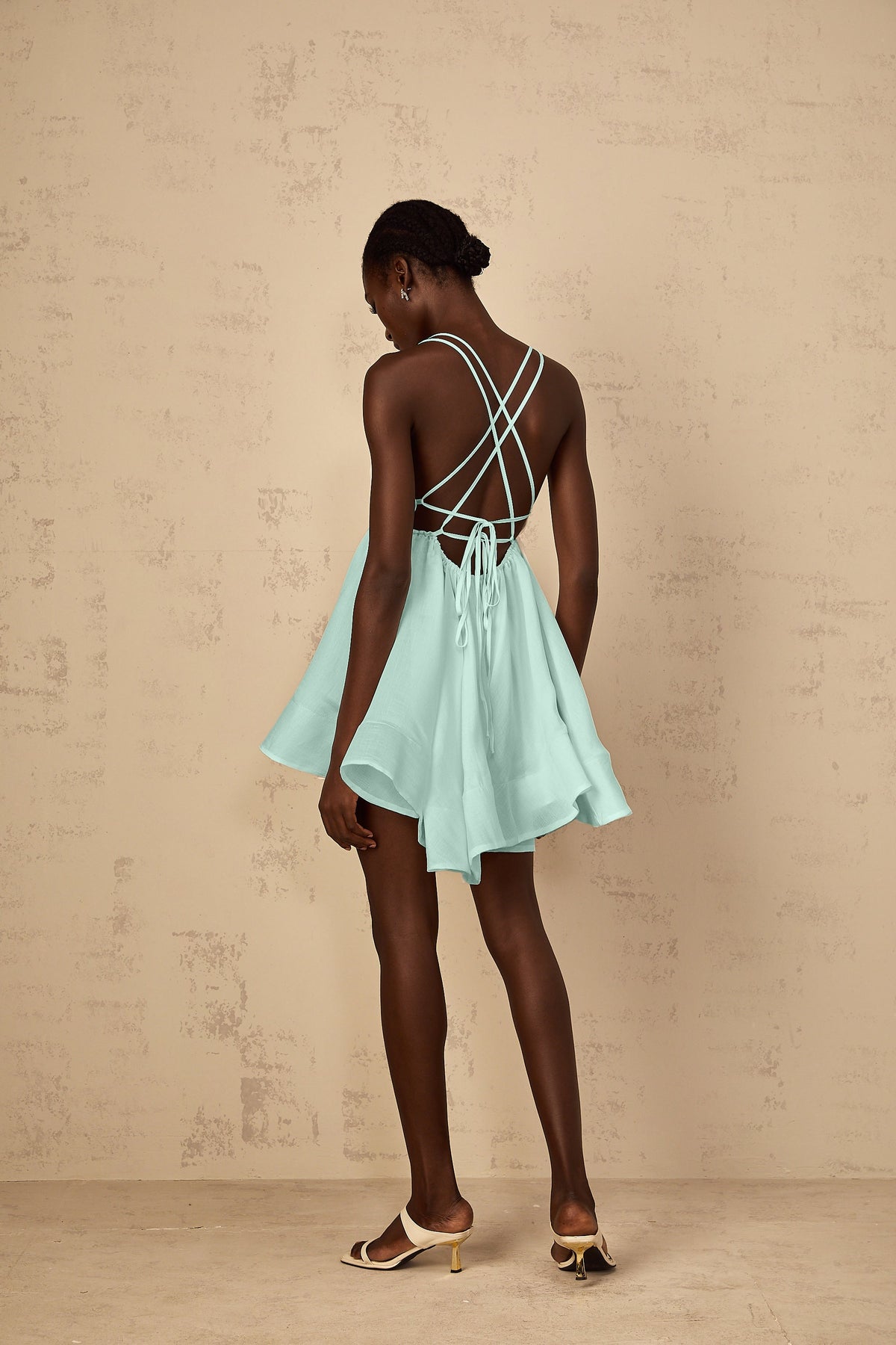 Quincie Green Shirred Flounced Mini Dress