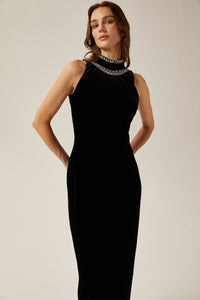 Colette black crystal-embellished velvet gown