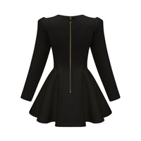 Élise pleated peplum-hem blazer dress in Black