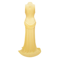 Mystérieuse Yellow Turtleneck Draped Maxi Dress